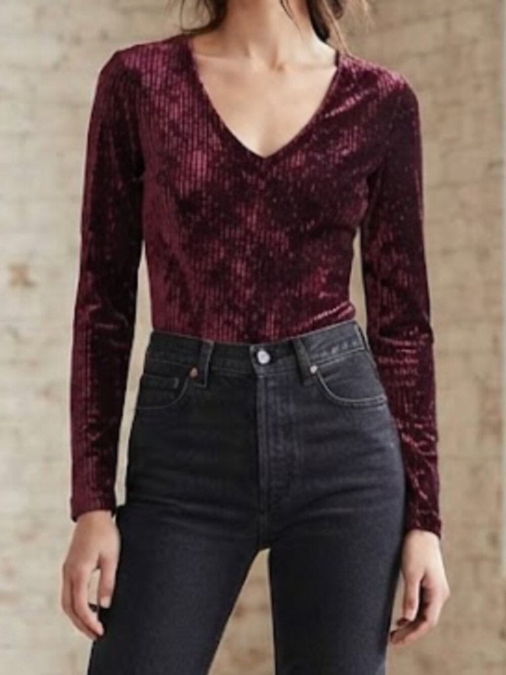 Contempo Vintage Velvet Crushed Long Sleeve Bodysuit, XXS